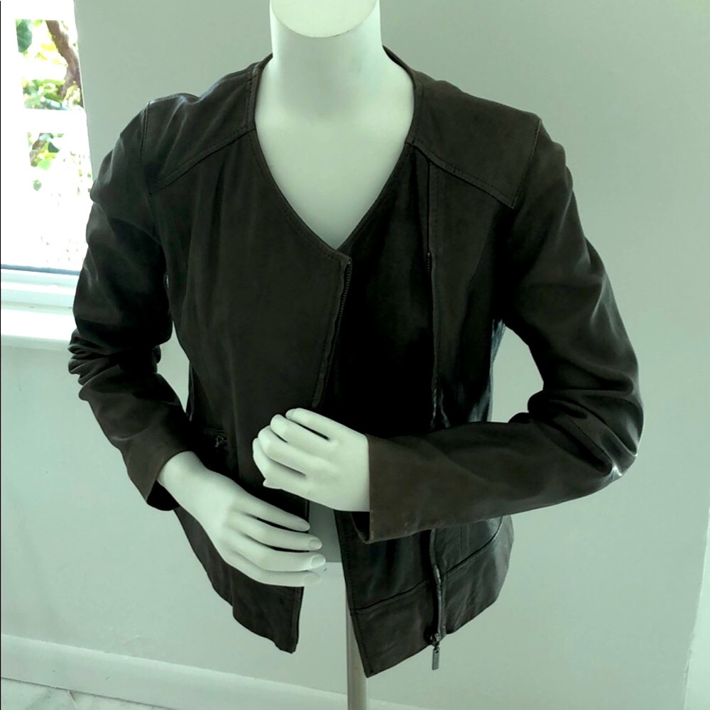 Cole Haan Gray leather jacket SZ S.